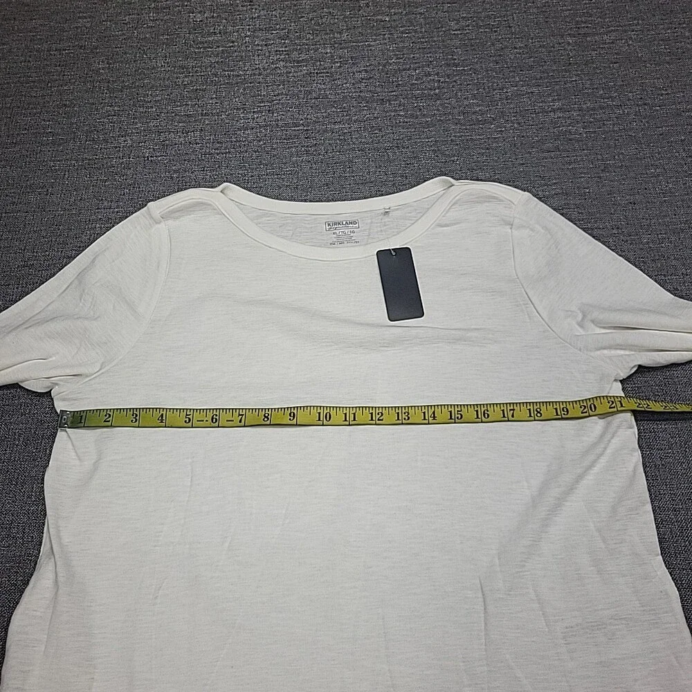 Kirkland Signature Womens Cotton Top X-Large Sz White 3/4 Sleeves Tee Shirt